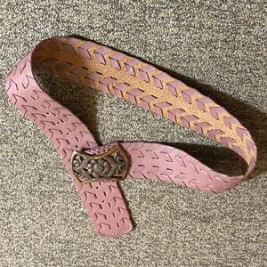 Chic Pink Belt with Intricate Buckle Style Vintage Handmade Size Approximate M